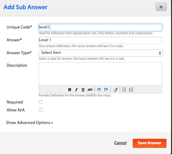 Adding a Taxonomy Sub Answer