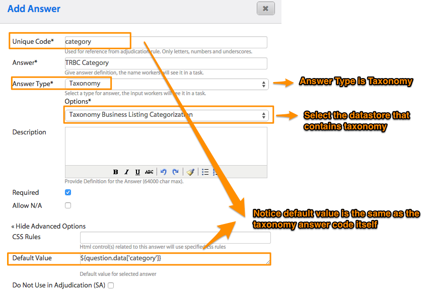 Adding a Taxonomy Answer