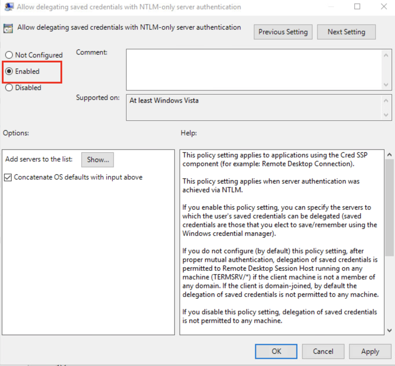 Allow Saved Credentials