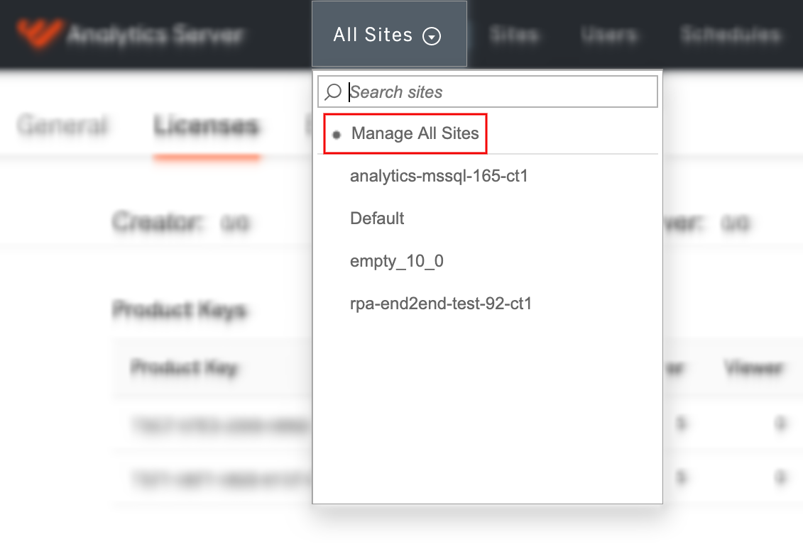 Manage all sites