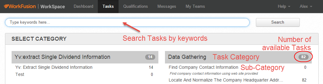 Task Categories and Search