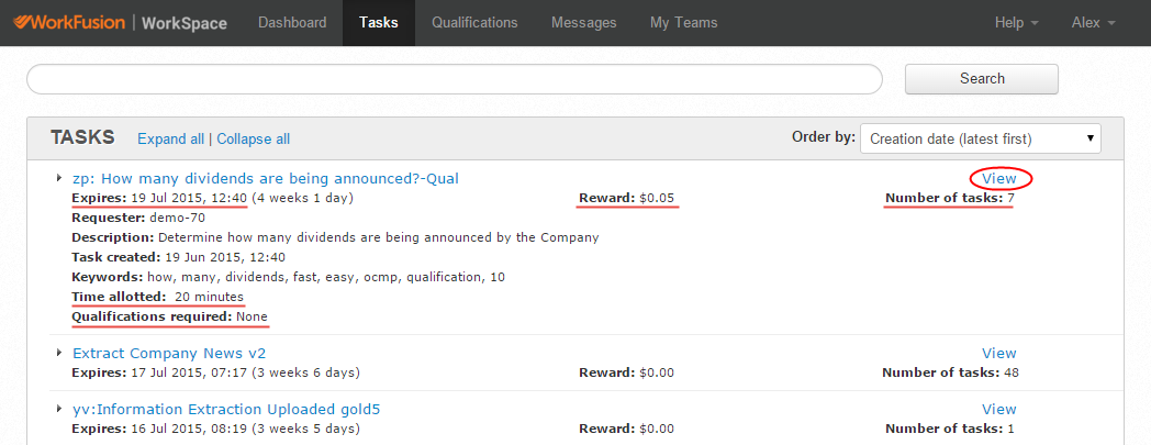 Tasks Expanded View