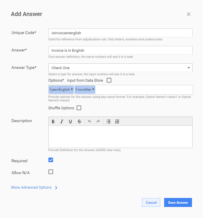 Add Answer Popup