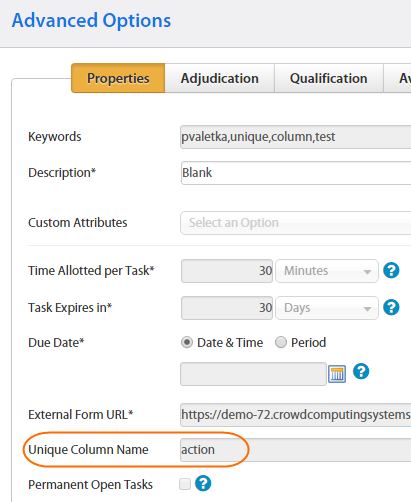 Advanced Options - Unique Column Name