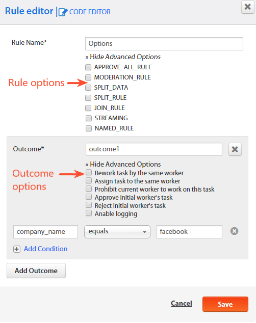 Rule Advanced Options