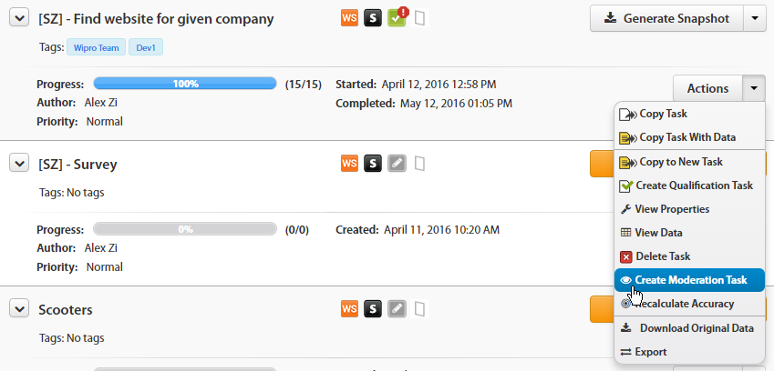 Actions - Create a Moderation Task