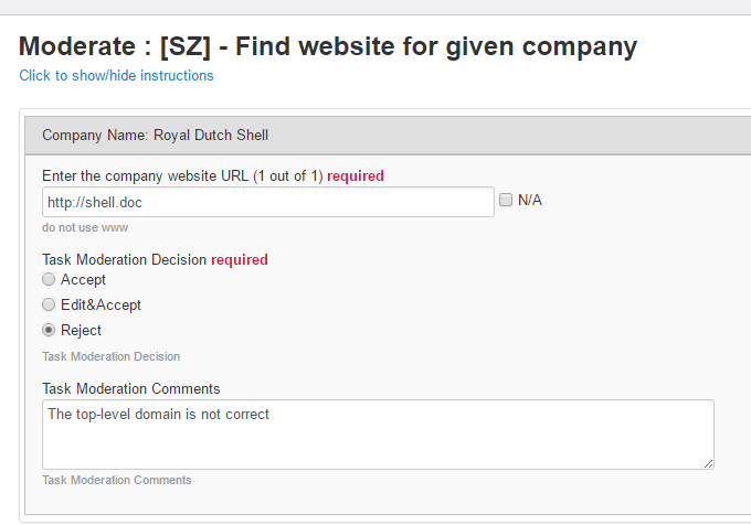 Moderation Task Example