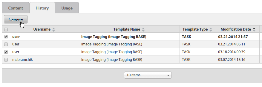 Template - History Tab