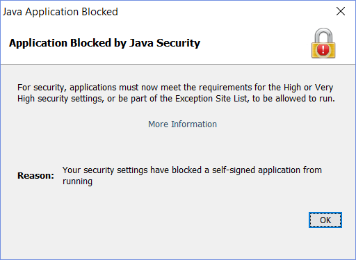 Application blocked by Java security