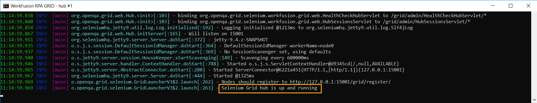 Selenium Grid hub is up and running