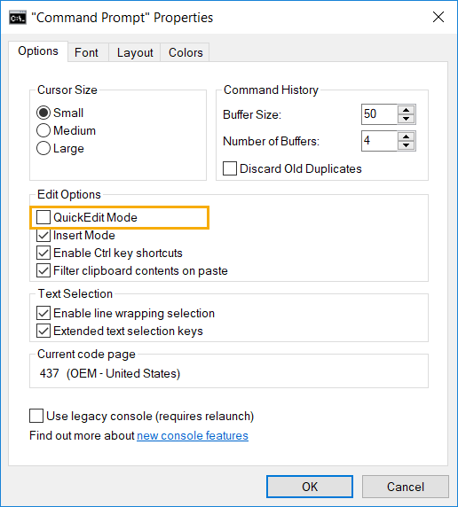 QuickEditMode disabled