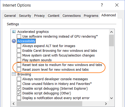 Accessibility options
