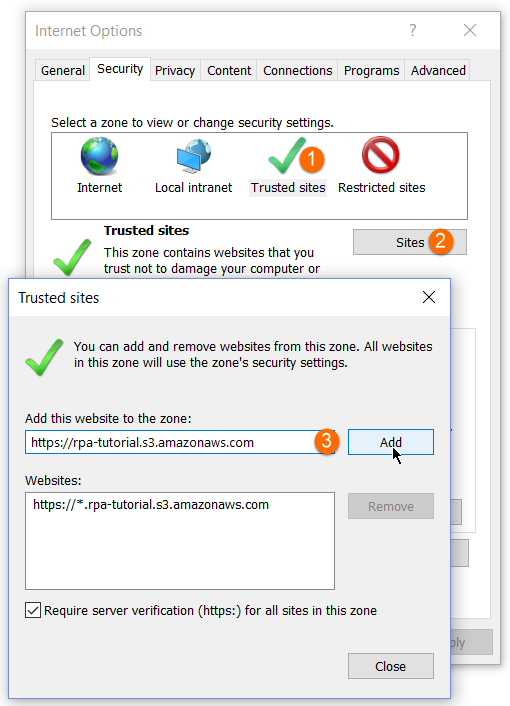 IE trusted sites