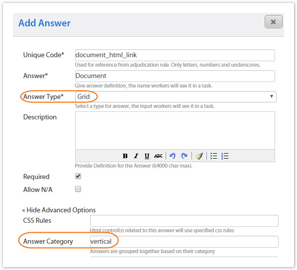 Grid Answer Type