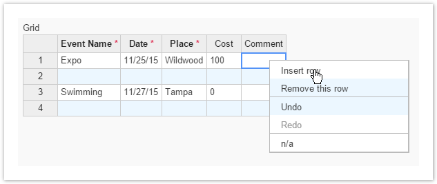Grid Context Menu