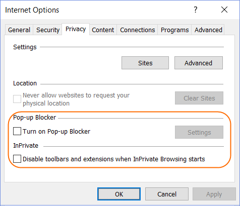 Pop-up blocker